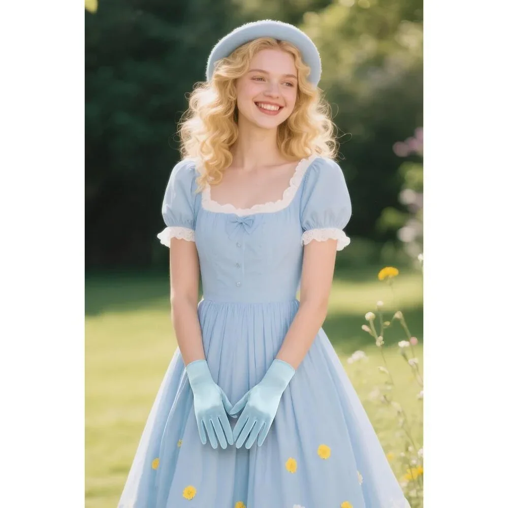 Women's Baby Blue Satin Silk Gloves Banquet Wedding Party Costume Accessories